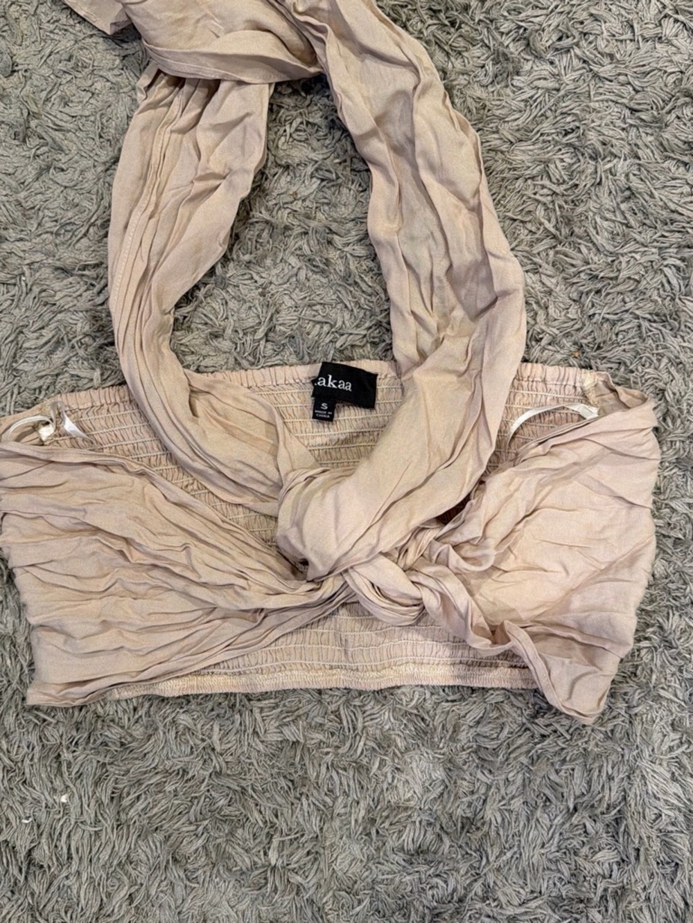 Aakaa Neutral Beige Smocked Halter Top